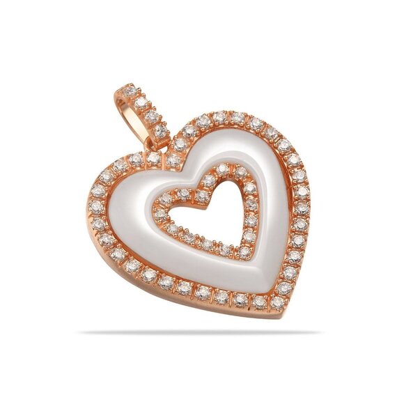 Ceramic and Sterling Silver Center Heart Pendant with Simulated Diamonds - Picture 2 of 5